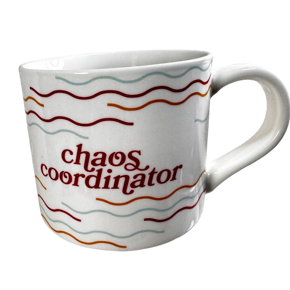 Parker Lane Chaos Coordinator Stoneware Coffee Mug White Maroon Wavy Lines